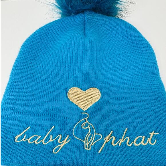 Baby Phat Blue with Gold Logo and Heart Pom Beanie OS - Picture 4 of 10